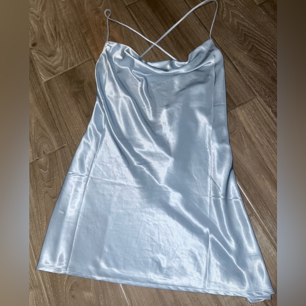 H&M Divided Satin Mini Slip Dress light blue Cowl Neck Backless Y2K Coquette L - Picture 5 of 11